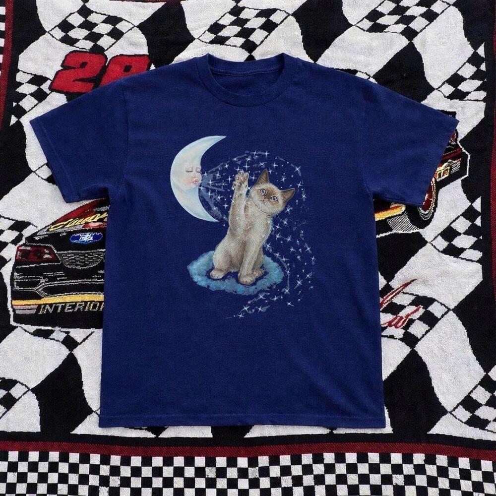 Navy Blue Cat Tee With Moon Design